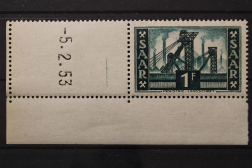 Saarland, MiNr. 319 Br, Ecke links unten, Druckdatum 5.2.53, postfrisch