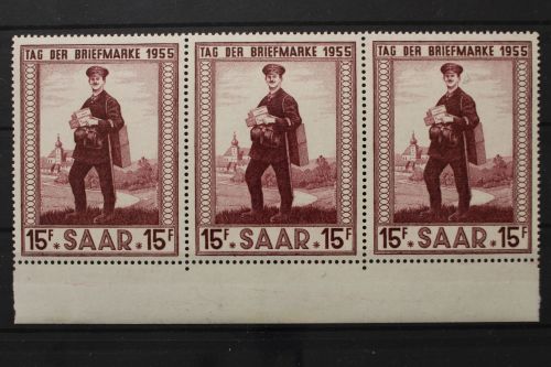 Saarland, MiNr. 361 PF I, Dreierstreifen, postfrisch
