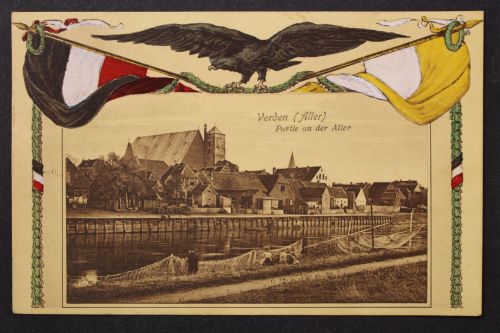Verden, Aller, Partie an der Aller, Adler / Fahnen