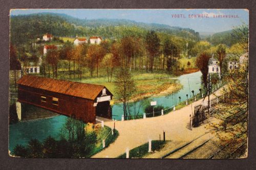 Barthmühle, Vogtl. Schweiz, Flusspartie mit Ortsansicht