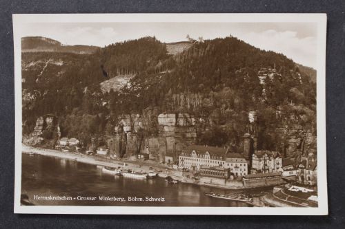 Herrnskretschen, Böhm. Schweiz, Blick zum Ort, Grosser Winterberg