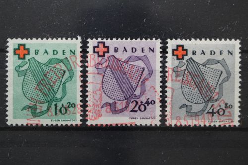 FZ Baden, MiNr. 42 A, 43 A + 45 A, gestempelt, BPP Signatur