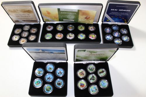 5 Kassetten Münzen mit Farb-Applikationen, tolle Motive