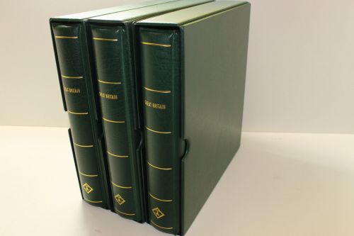 Leuchtturm, 3 grüne Drehstabbinder m. Kassetten, Aufdruck: Great Britain