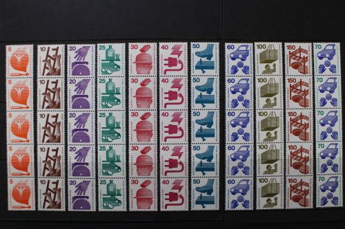 Berlin, MiNr. 402-411 R + 453 R, Fünferstreifen, postfrisch