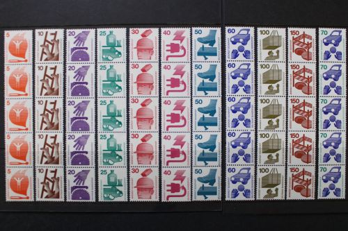 Deutschland (BRD), MiNr. 694-703 R + 773 R, Fünferstreifen, postfrisch