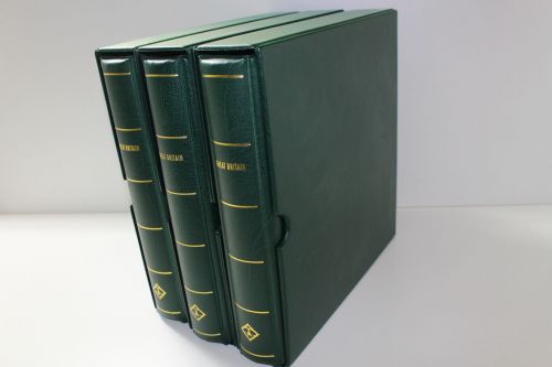 Leuchtturm, 3 grüne Drehstabbinder mit Kassetten, Aufdruck "GREAT BRITAIN"