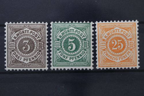 Württemberg, MiNr. 55, 56 + 57, postfrisch