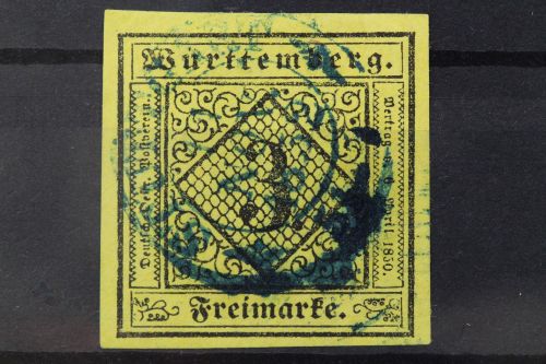 Württemberg, MiNr. 2, gestempelt