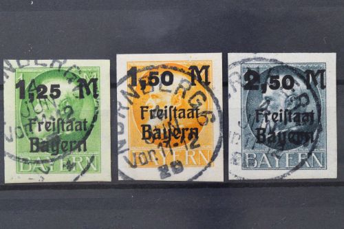 Bayern, MiNr. 174-176 B, gestempelt, geprüft Infla