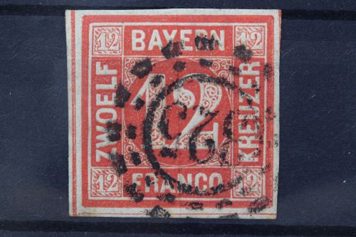 Bayern, MiNr. 6, gestempelt