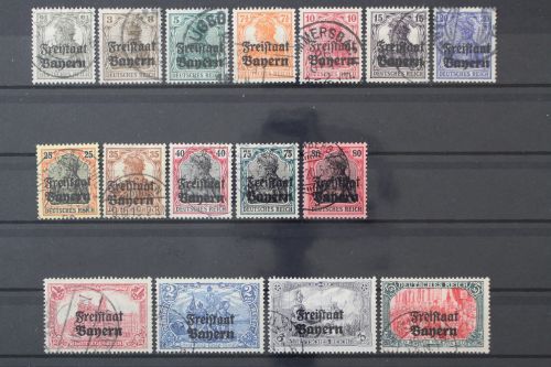 Bayern, MiNr. 136-151, gestempelt, geprüft Infla