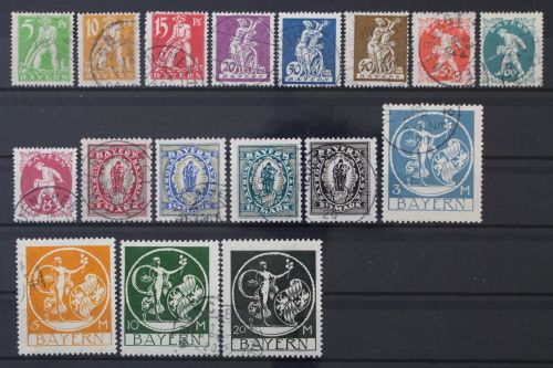 Bayern, MiNr. 178-195 ohne 190, gestempelt, geprüft Infla