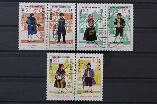 DDR, MiNr. 1214-1219, 3 Zusammendrucke, zentrisch Aue, gestempelt