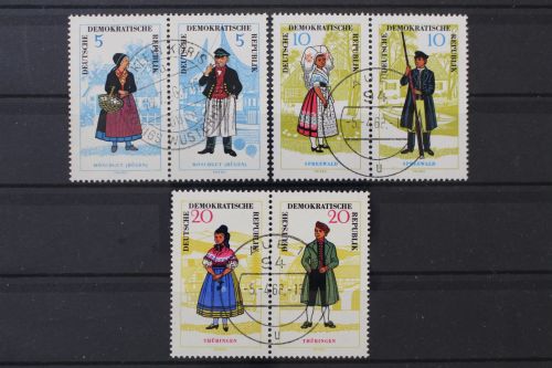 DDR, MiNr. 1074-1079, 3 Zusammendrucke, gestempelt