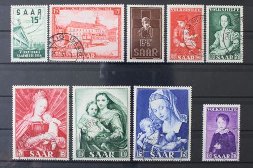 Saarland, MiNr. 348-356, Jahrgang 1954, gestempelt