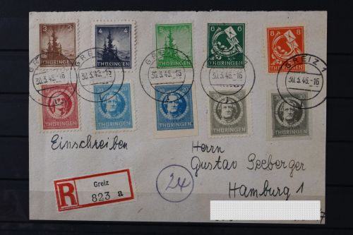 Sowj. Zone, MiNr. 92-99 A/B auf Briefvorderseite, gestempelt