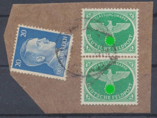 Feldpost, MiNr. 4, 2x auf Briefstück, Briefstück
