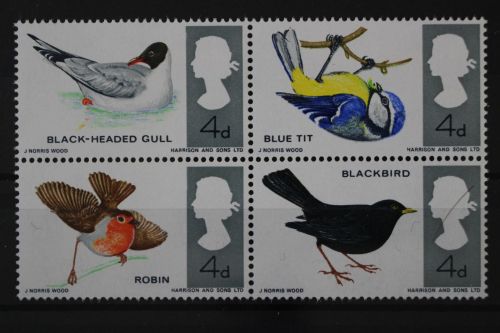 Großbritannien, Vögel, MiNr. 425-428 x Viererblock, postfrisch