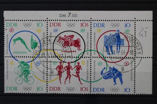 DDR, MiNr. 1039-1044 Sechserblock, Ecke rechts oben, gestempelt