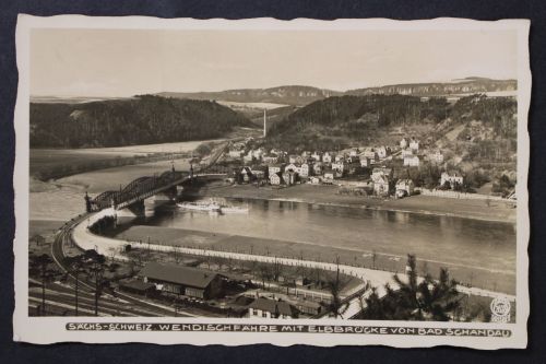 Wendischfähre, Sächs. Schweiz, mit Blick auf Elbbrücke von Bad Schandau