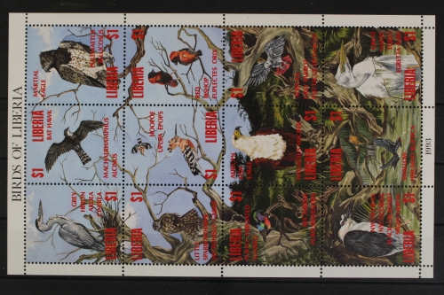 Liberia, Vögel, MiNr. 1582-1593, ZD-Bogen, postfrisch