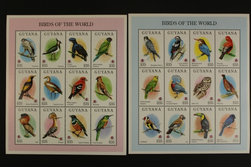 Guyana, Vögel, MiNr. 4848-4871, zwei ZD-Bögen, postfrisch