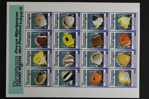 Nicaragua, Fische / Meerestiere, MiNr. 3196-3211 ZD-Bogen, postfrisch