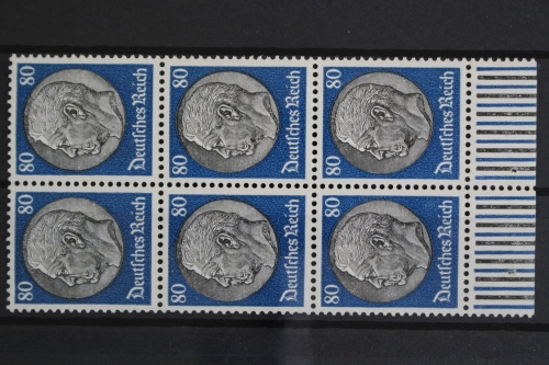 Deutsches Reich, MiNr. 527, 6er Block, UR im Walzendruck, postfrisch
