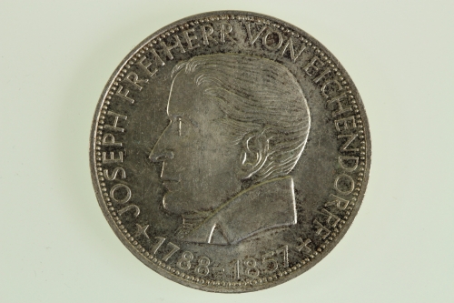Deutschland (BRD), 5 Mark Freih. von Eichendorff, 1957 J, Vorzüglich / Extremely fine