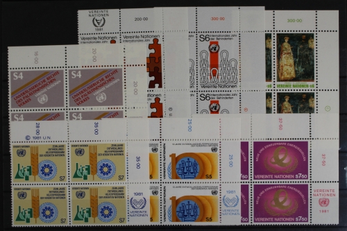 UNO Wien, MiNr. 16-22, Jahrgang 1981, Viererblöcke, postfrisch