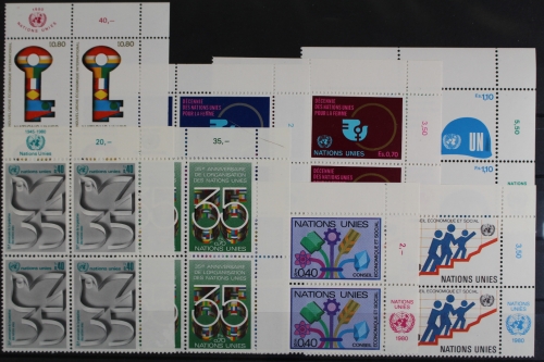 UNO Genf, MiNr. 88-95, Jhg. 1980 ohne Bl. 2, VB, Ecken re. o., postfrisch