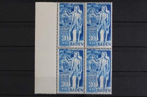 Franz. Zone Baden, MiNr. 52, 4er Block, linker Rand, postfrisch