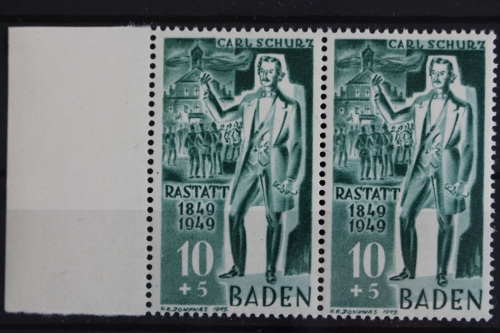 Franz. Zone Baden, MiNr. 50, waag. Paar, linker Rand, postfrisch