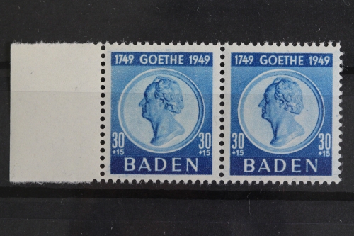 Franz. Zone Baden, MiNr. 49, waag. Paar, li. Rand, postfrisch