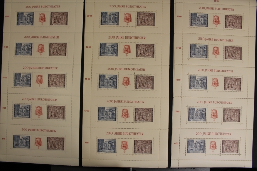 Österreich, MiNr. Block 3, 15 Bögen je 5 Blöcken=75 Blöcke, postfrisch