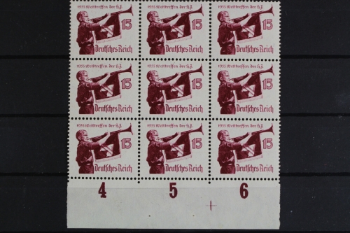 Deutsches Reich, MiNr. 585 x, 9er Block, Unterrand, postfrisch