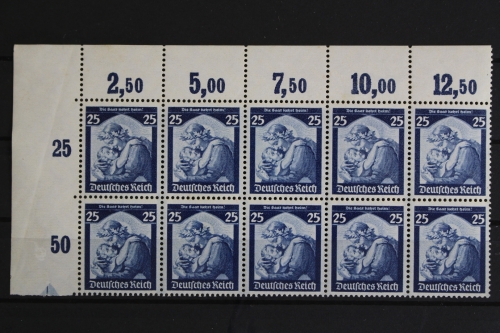 Deutsches Reich, MiNr. 568, 10er Bogenteil, Ecke li. oben, ungebraucht