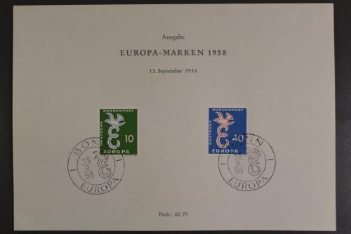 Deutschland (BRD), MiNr. 295-296, Sonderblatt mit ESST Bonn