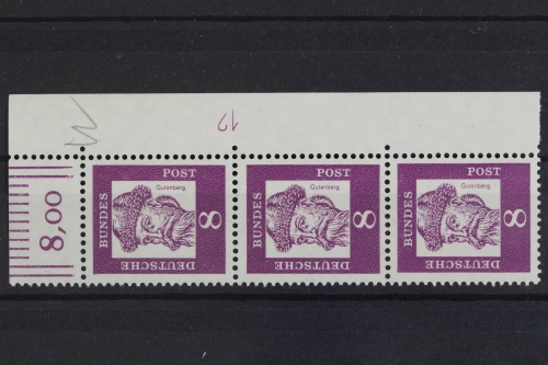 Deutschland, MiNr. 349 x, 3er Streifen, Ecke re. oben, DZ 12, postfrisch