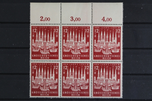 Deutsches Reich, MiNr. 862 PLF f 2, 6er Block, Oberrand, ungebraucht