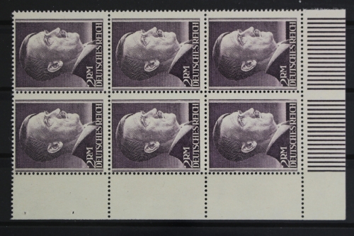 Deutsches Reich, MiNr. 800 B, 6er Block, Ecke li. unten, ndgz, postfrisch