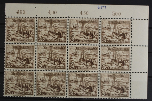 Deutsches Reich, MiNr. 651, 12er Bogenteil, Ecke re. oben, postfrisch