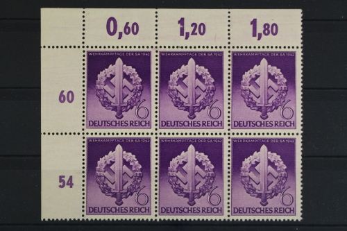 Deutsches Reich, MiNr. 818, 6er Block, Ecke li. oben, postfrisch