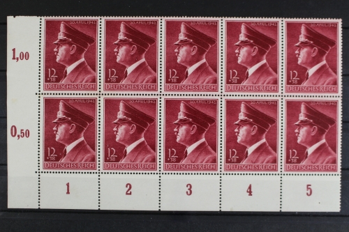 Deutsches Reich, MiNr. 813 y, 10er Bogenteil, Ecke li. unten, postfrisch