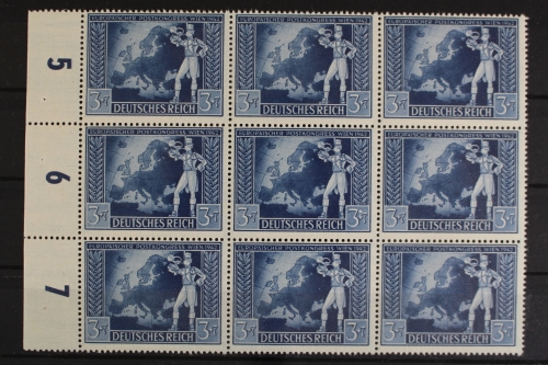 Deutsches Reich, MiNr. 820, 9er Block, PLF IV, li. Rand, postfrisch