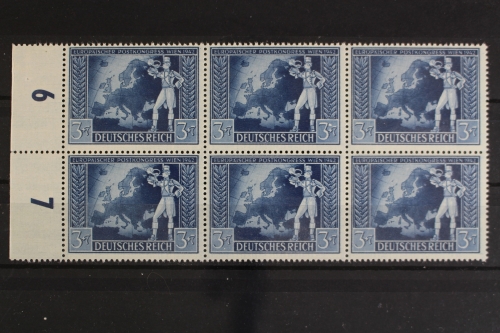 Deutsches Reich, MiNr. 820, 6er Block, PLF IV, li. Rand, postfrisch