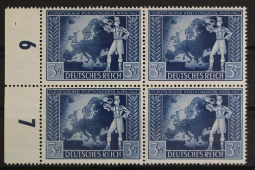 Deutsches Reich, MiNr. 820, 4er Block, PLF IV, li. Rand, postfrisch