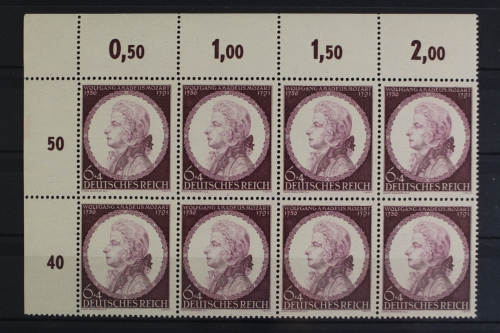 Deutsches Reich, MiNr. 810, PLF II, 8er Bl., Ecke li. oben, postfrisch