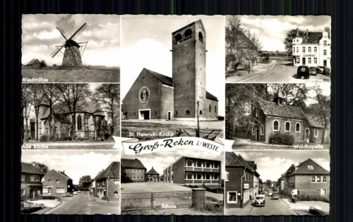Groß-Reken i. Westf., 8 Ansichten u. a. Windmühle, St. Heinrich-Kirche